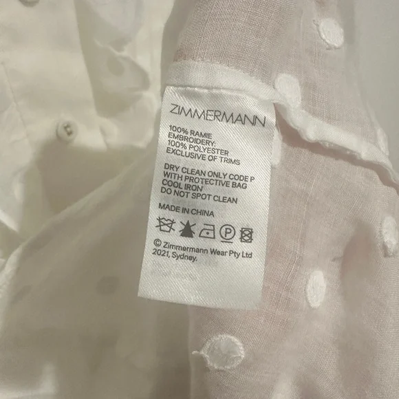 ZIMMERMANN blouse. White blouse with embroidered polka dot throughout. - Picture 10 of 10